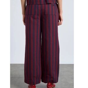 Damson Madder Womens UK8/US4 Rafe Trousers Red Navy Striped Wide Leg Pants